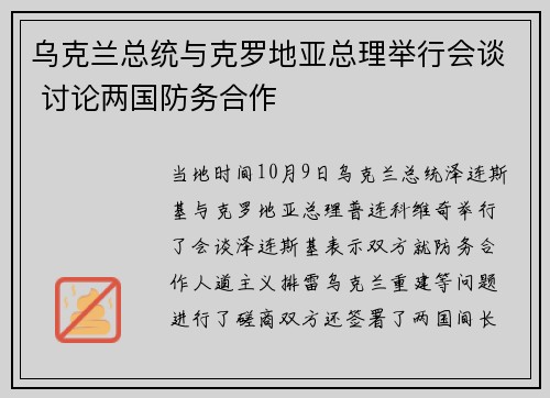 乌克兰总统与克罗地亚总理举行会谈 讨论两国防务合作
